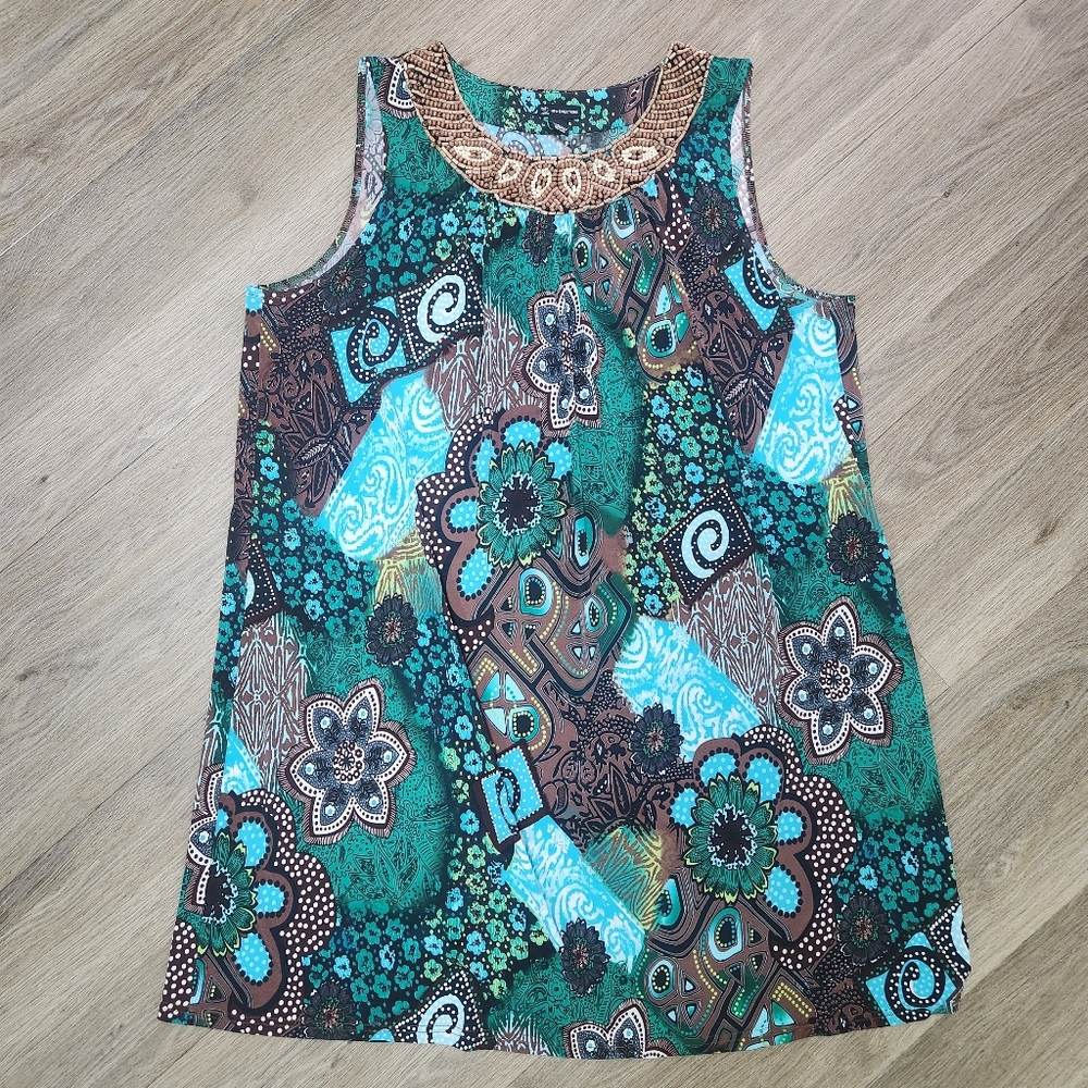 New Directions Teal and Brown Beaded Dress Size 20